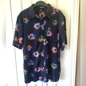 NWOT - VOLCOM Size Large Black Floral Button-Up Shirt
